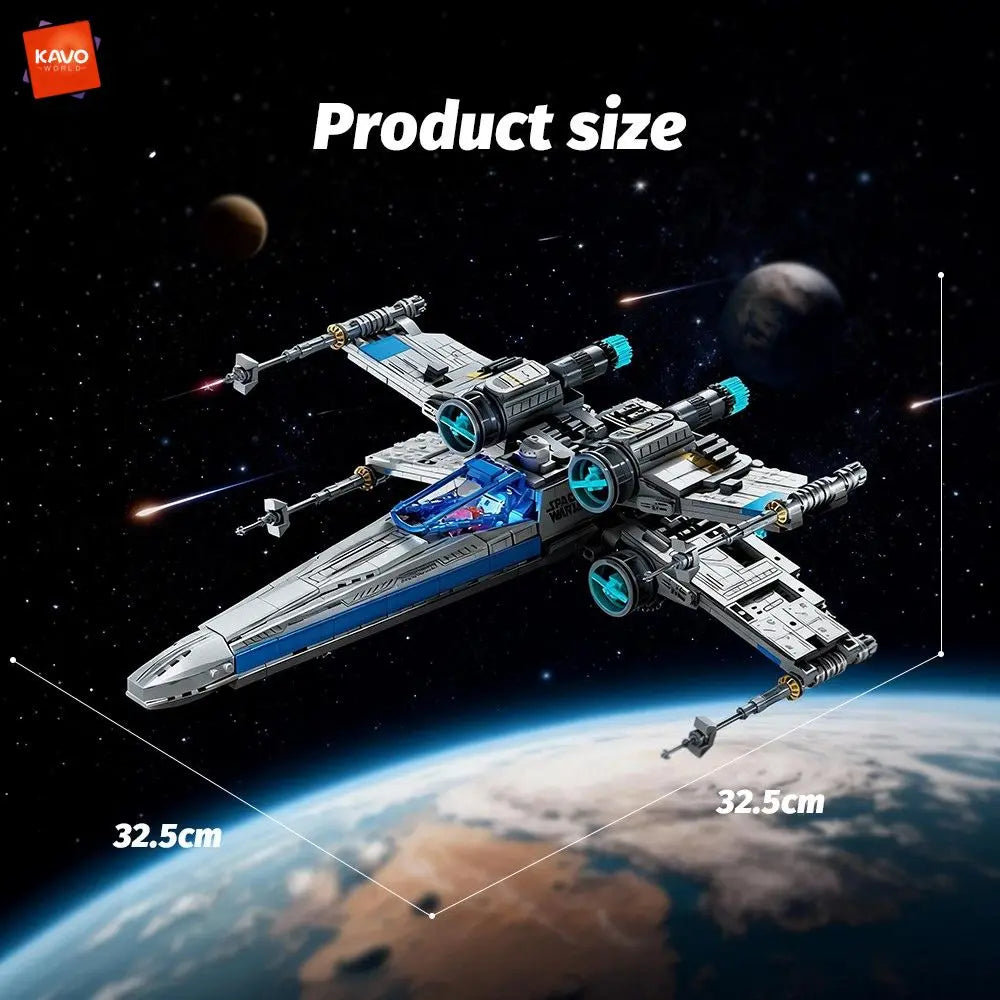 KAVOWORLD X-Wing Space Fighter Jet Building Blocks Toys Set with Pilot High-Technical Linked Wing Transformable Aircraft Model with LED Lights Retractable Landing Gear Spaceship Toy for Adults Birthday Christmas Gift for Spac