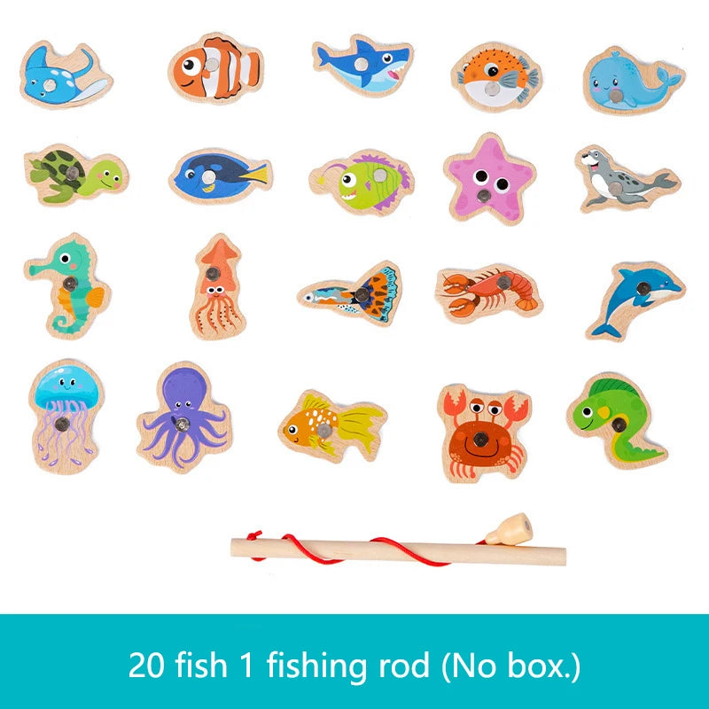 Wooden Magnetic Fishing Toys for Children Marine Life Cognition Fish Games Baby Early Educational Parent-child Interactive Toy