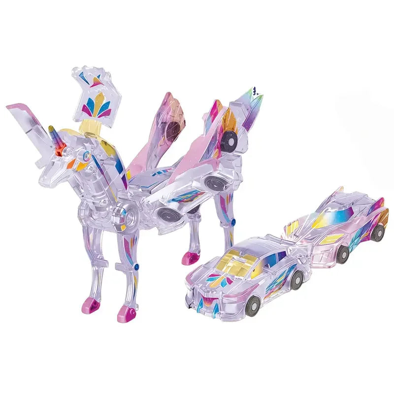 Hotfree Magnetic Dinosaur Transformer Car Toy, 2-in-1 Magnetic Cars That Transform into Flying Dragon Deer and Unicorn, Automatic Collision Transforming Toy, Fun STEM Toy Birthday Christmas Gift for Boys & Girls