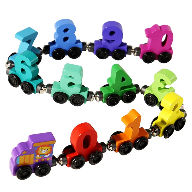 Number Digital Magnetic Wooden Train Toys Colorful Building Blocks Educational Hand-eye Coordination Magnetic Digital Train