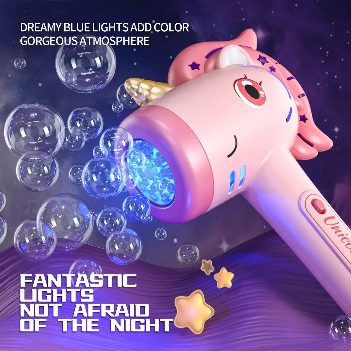 Bubble Machine Bubble Toy with Lights, Summer Outdoor Party Gift, Bubble Wand, Suitable for Young Kids, Unicorn Magic Wand
