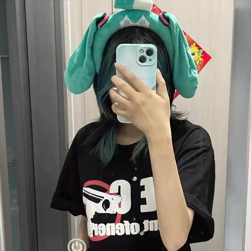 Cute Cartoon Hatsune Miku Super Cute Plush Headband Face Wash Yoga Hairpin Photo Cosplay Props Friend Gift Toy