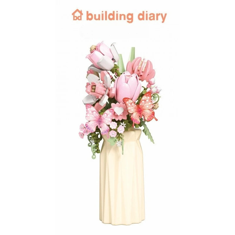 Romantic Bouquet Building Blocks Set - Floral Assembly Construction Toy for Festive Gifts