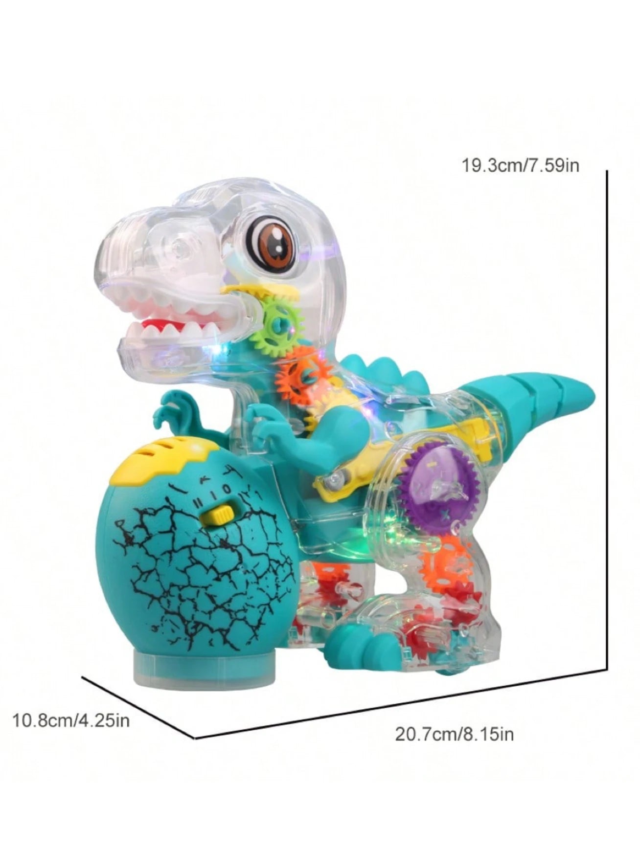Electric Dinosaur Toy Car for Kids Robot Pet Universal Wheel Bump and Go Swing Toy Transparent Gear with Lights and Music