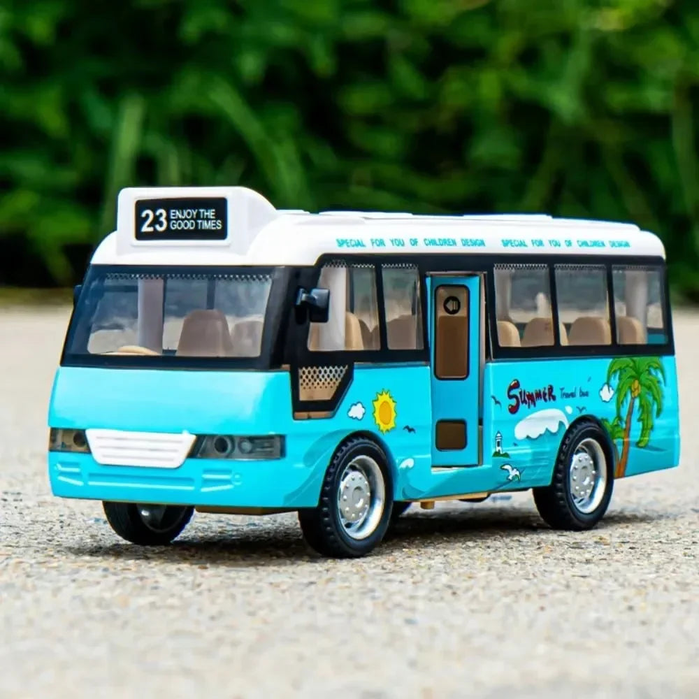 Mini Car Model Friction Powered Cars School Bus Toys Plastic City Bus With Sound And Light Miniature Vehicle Models