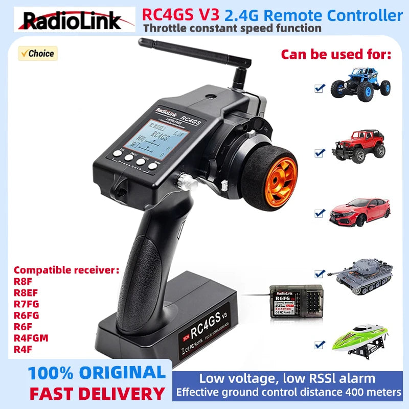 RadioLink RC4GS V3 2.4G 4CH 5CH 7CH 400M Distance Remote Controller Transmitter  R6Fg Gyro Inside Receiver for RC Car Boat