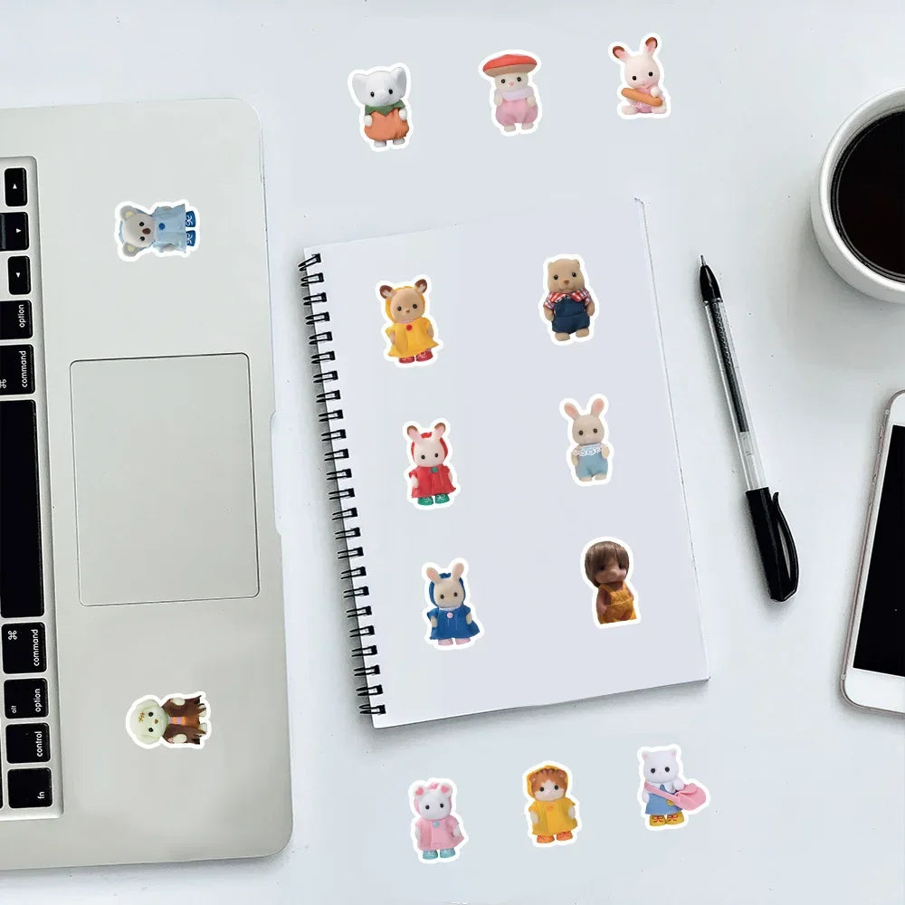 100/200pcs Kawaii Calico Critters Stickers Cute Laptop Scrapbook Graffiti Decals Skateboard Handheld  Aesthetic Sticker Toys