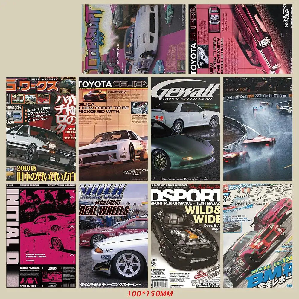 10PCS 10×15CM JDM Car Japanese Racing Car Posters Wall Collage Print Kit Wall Decor Home Room Kids Toy Card