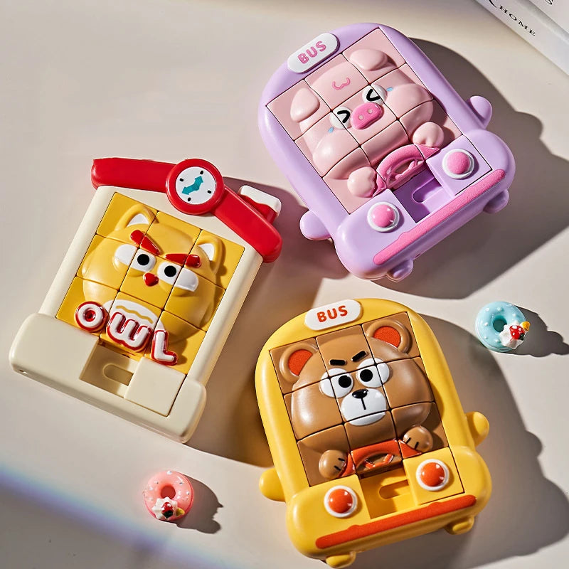 Children Cartoon Animal Slide Puzzles Toys Logical Thinking Training Challenges Intellectual 3D Puzzles Sensory Game Travel Toys