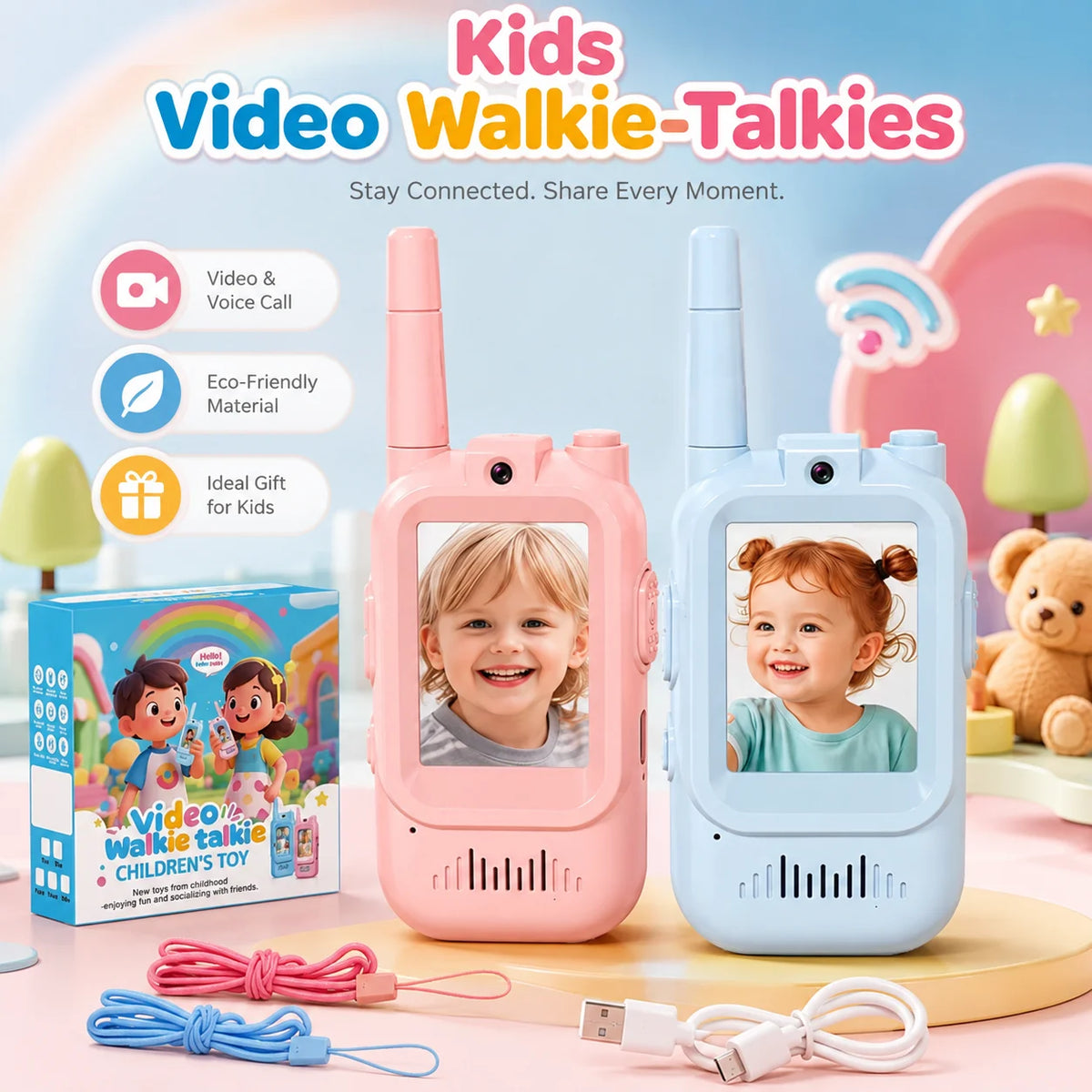 2PCS Children's Video Intercom USB Charging Indoor and Outdoor High Definition Intercom Children's Toys Birthday Gifts Ages 3-12