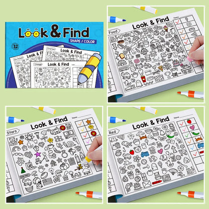 Children's Search for Items Game,Fun Coloring Book, Look & Find Shape Game Enhance Visual Perception, Focus and Attention