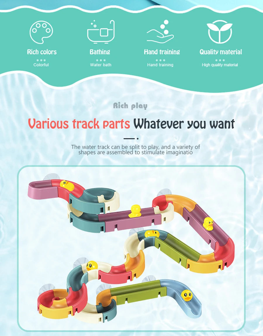 Baby Bath Toys Wall Bathtub Toy Assembling Slide Wind-Up Duck Slide Bathroom Shower Tracks Water Toys for Toddlers Kids Gifts