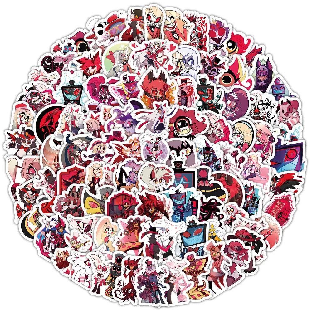 100pcs Cartoon Hazbin Hotel‌ Anime Stickers for DIY Scrapbooking Stationery Handbook Phone Water Cup Luggage Waterproof Sticker