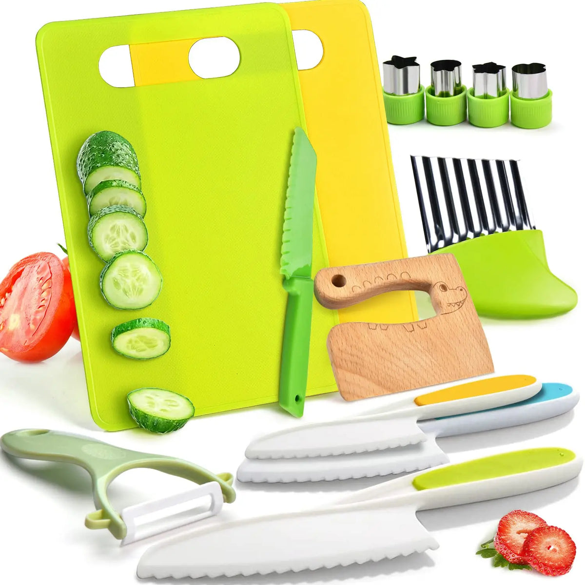 13Pcs Montessori Kitchen Tools Set Cookware Baking Toy Kids Safe Knifes With Cutting Board for Toddlers Real Cooking Accessories