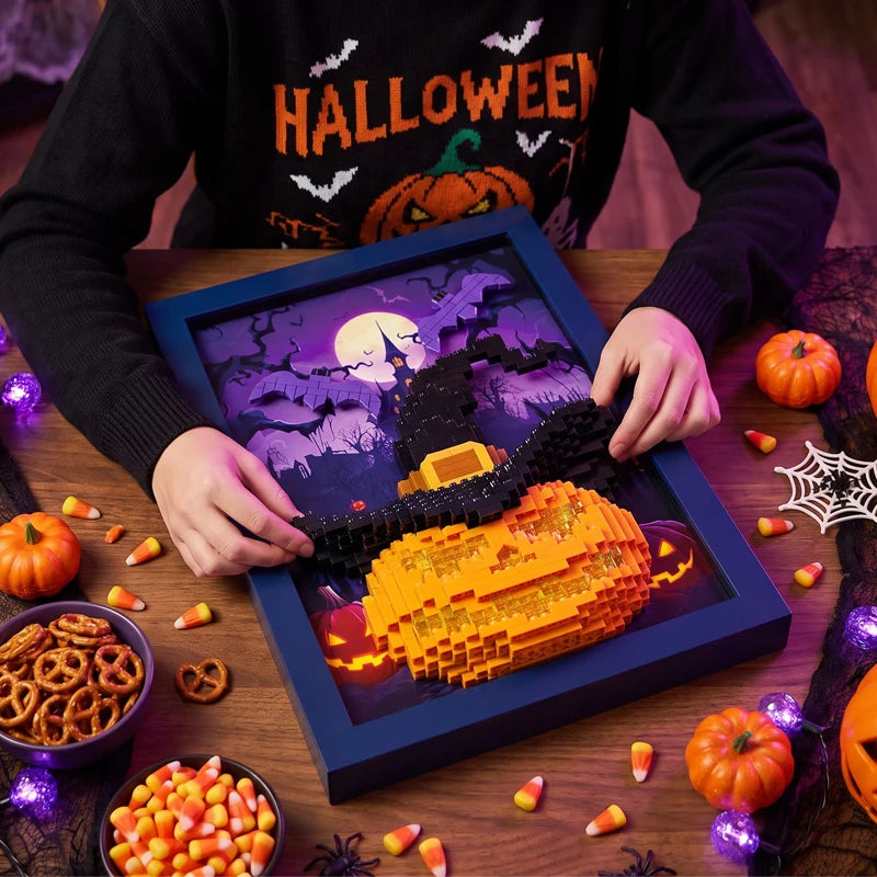3D Halloween Pumpkin Building Blocks DIY Photo Frame Assembly Home Decor Construction Bricks Desktop Decoration Model Adult Gift
