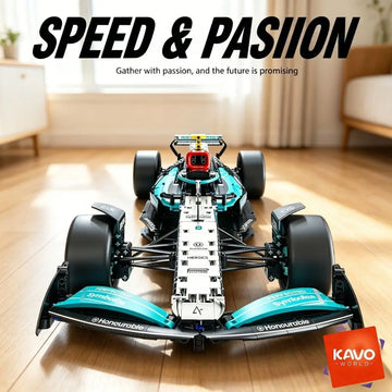KAVOWORLD 1764PCS 1:8 Scale Supper Speed Race Car Building Blocks Large City Sport Vehicle Toy with Front Wheel Linkage Steering Simulated Cockpit STEM DIY Vehicle Model for Desktop Decor Anniversary Black Friday Gift Brick H