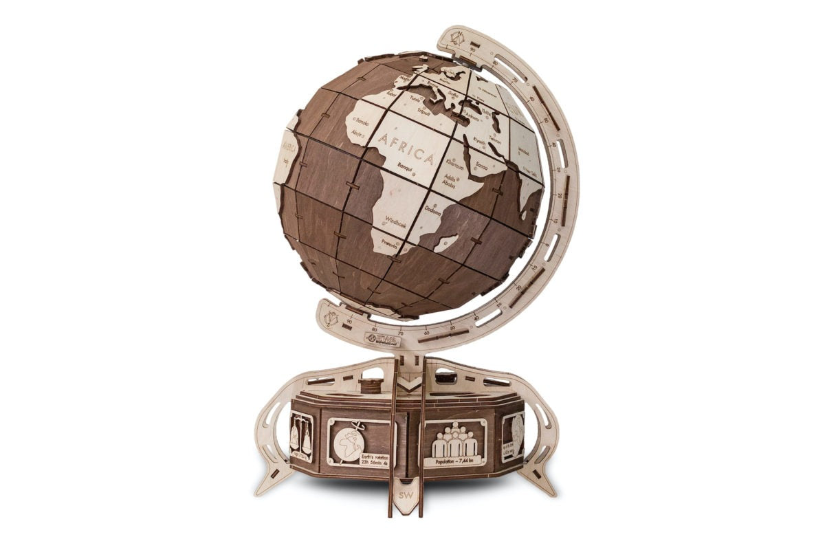 The Globe (Brown) — Mechanical Wooden Model, 393 Pieces