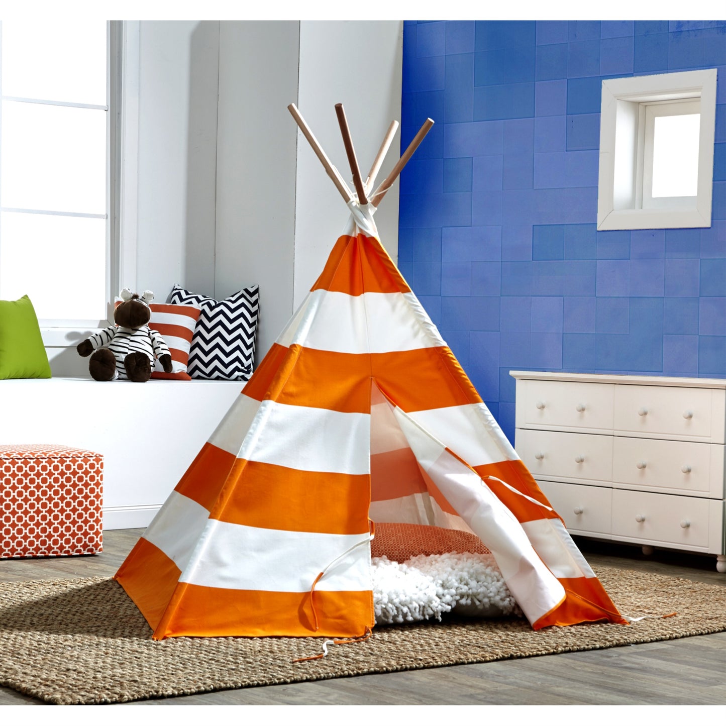 Kid’S Teepee Tent, Orange With White Stripes
