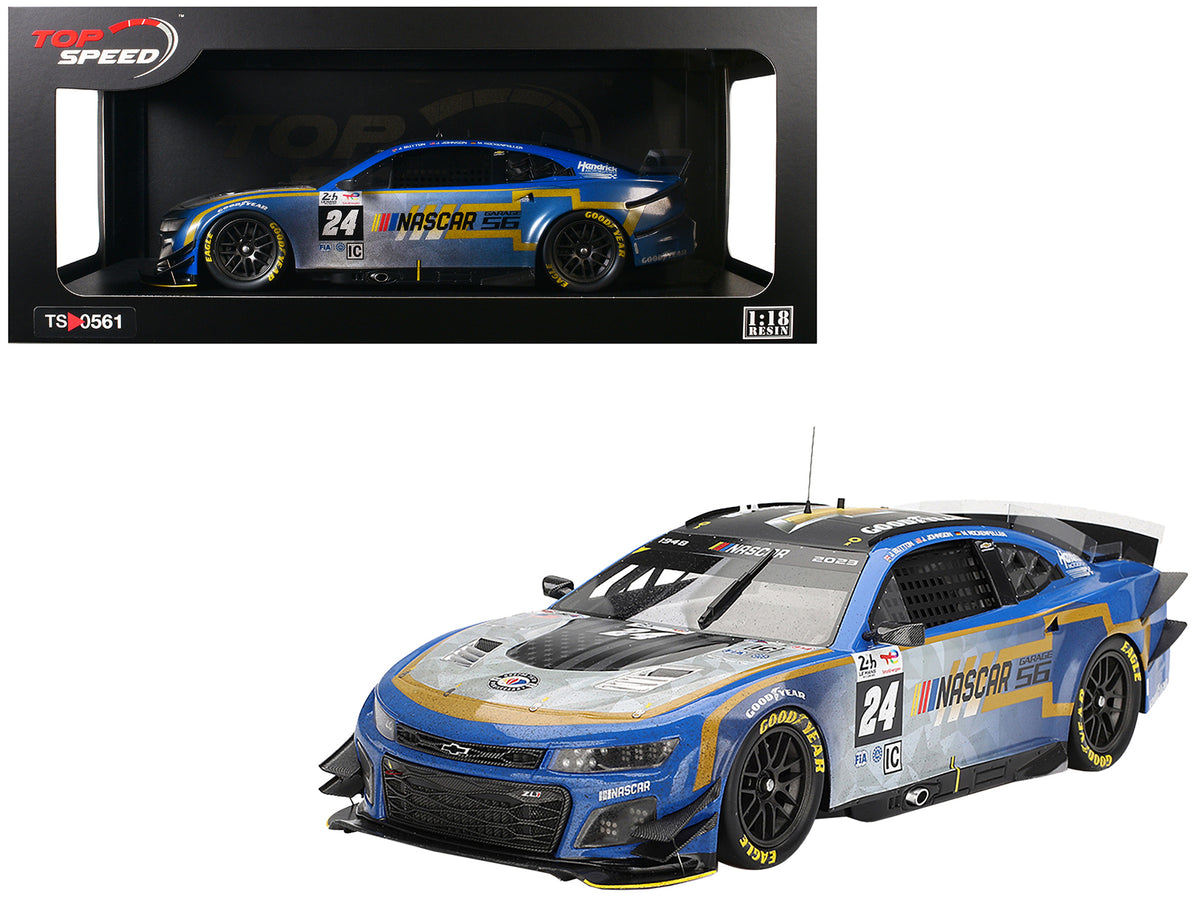 Chevrolet Camaro ZL1 #24 Jenson Button - Jimmie Johnson - Mike Rockenfeller (Post-Race Weathered Version) inchHendrick Motorsports - NASCAR Next Gen Garage 56inch Innovative inch24 Hours of Le Mansinch (2023) 1/18 Model Car by Top Speed