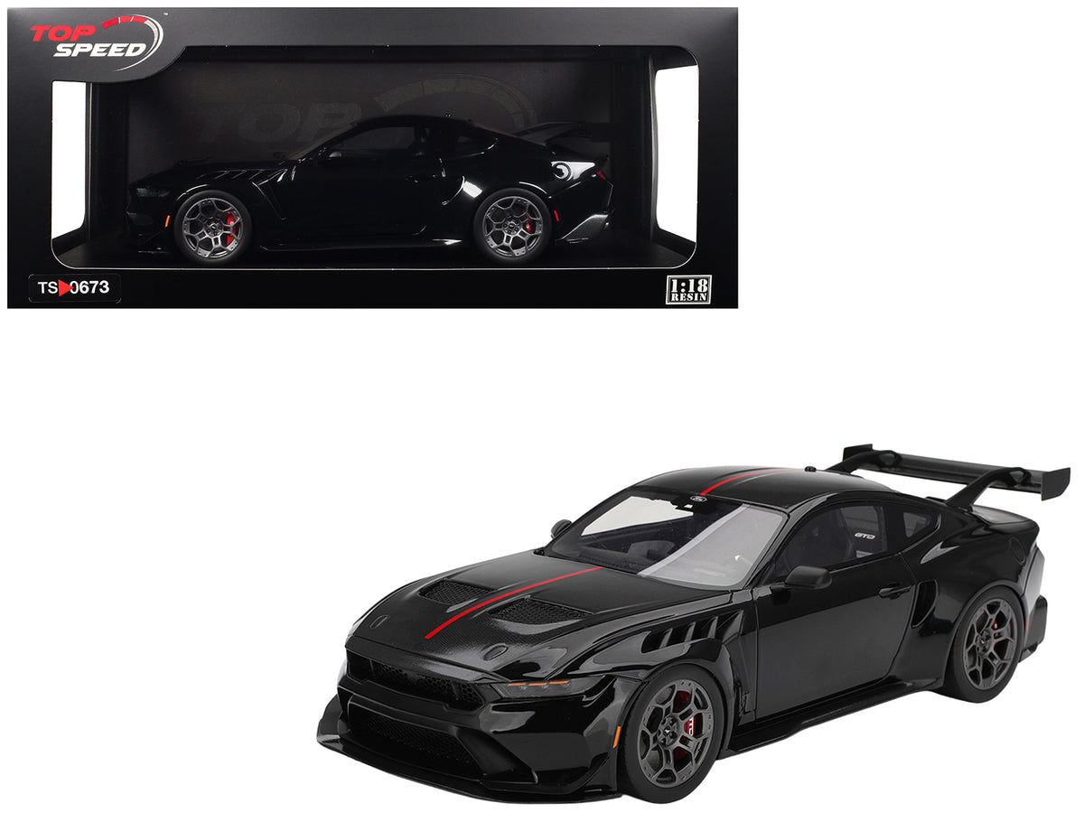 Ford Mustang GTD Shadow Black with Red Stripe 1/18 Model Car by Top Speed