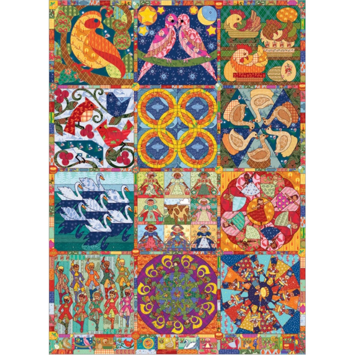 Twelve Days of Christmas Quilt 1000 Piece Jigsaw Puzzle Cobble Hill