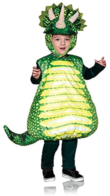 Dinosaur Green Triceratops Printed Belly Baby Costume | Medium