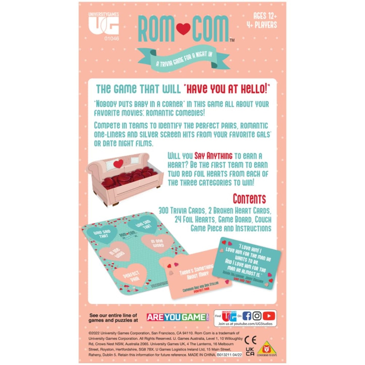 University Games Rom Com Team Trivia Game, Perfect For Date Nights Girls Nights And Party Game Night, For Ages 12 And Up And 4 O