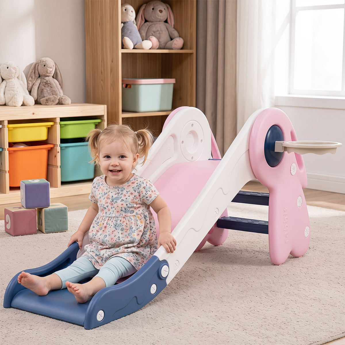 3 in 1 Toddler Slide Baby Slide Climber Playset with Basketball Hoop and Basketball