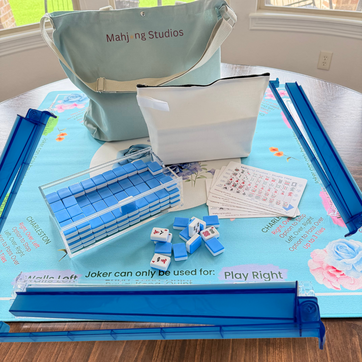 Blue Mahjong Tiles Bundle – American Mahjong 166 Tiles, Studio Tiles Clear Racks
