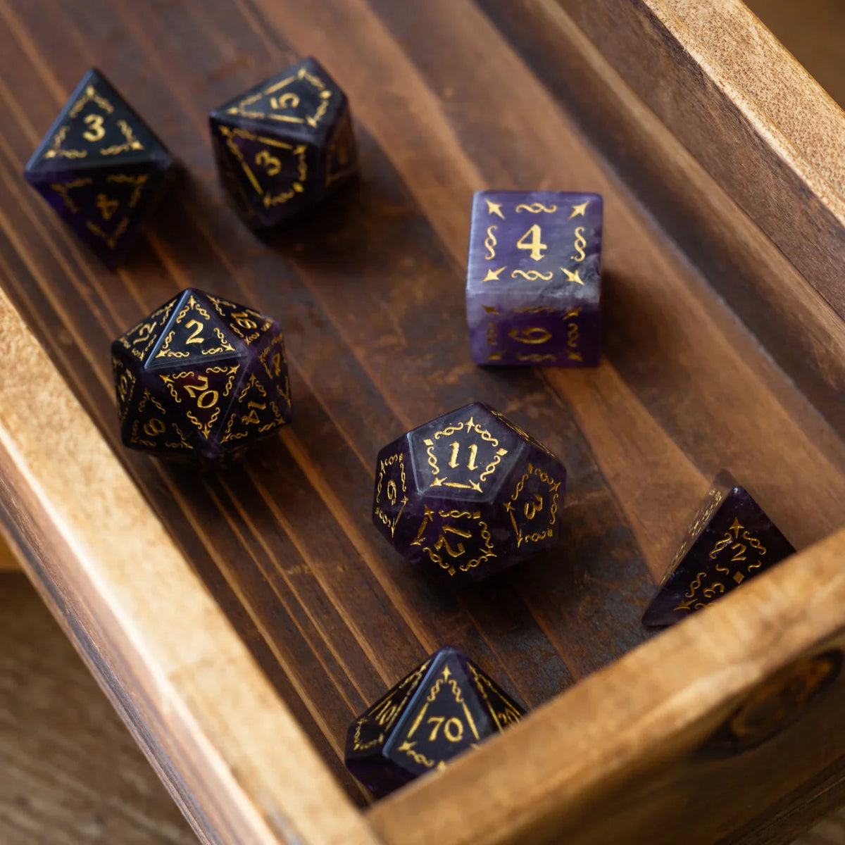 Vine Spike Gemstone Purple Amethyst DND Dice Set