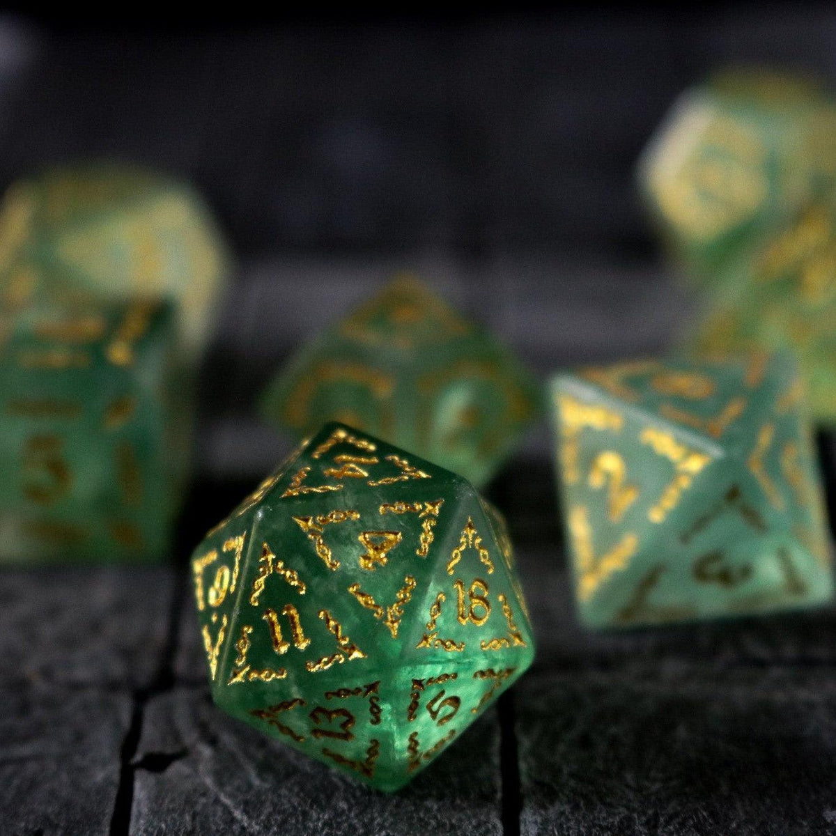 Vine Spike Green Fluorite Gemstone DND Dice Set