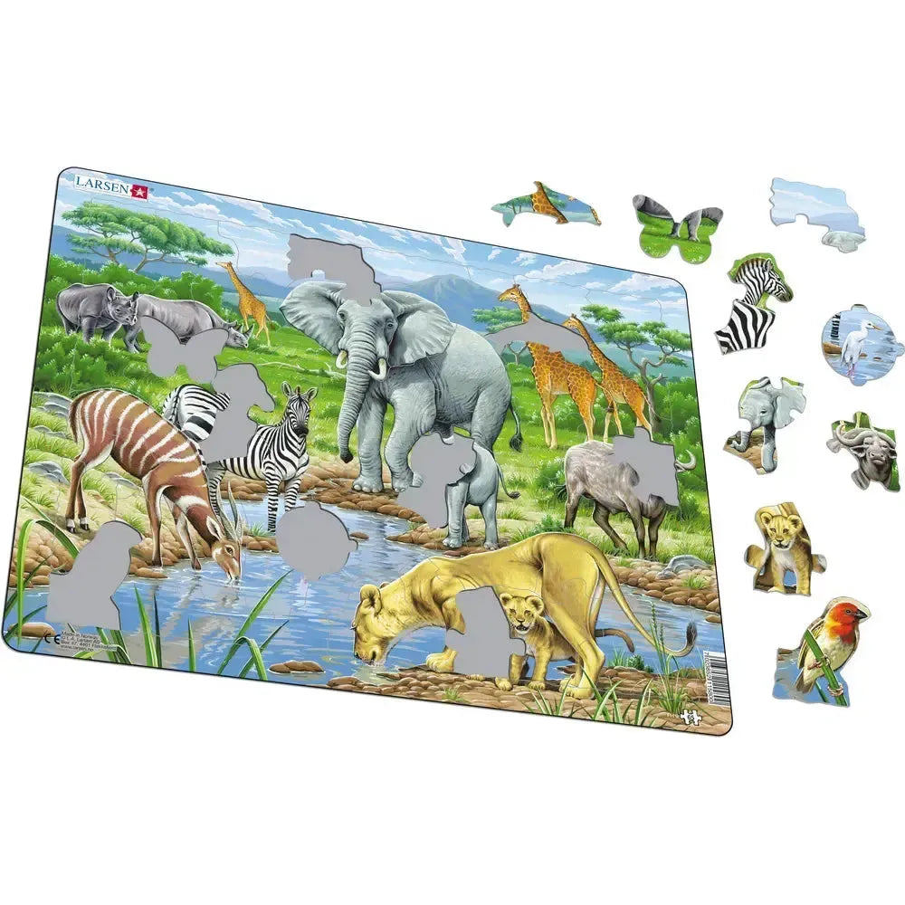 Watering Hole on the African Savannah 65 Piece Tray Jigsaw Puzzle Larsen