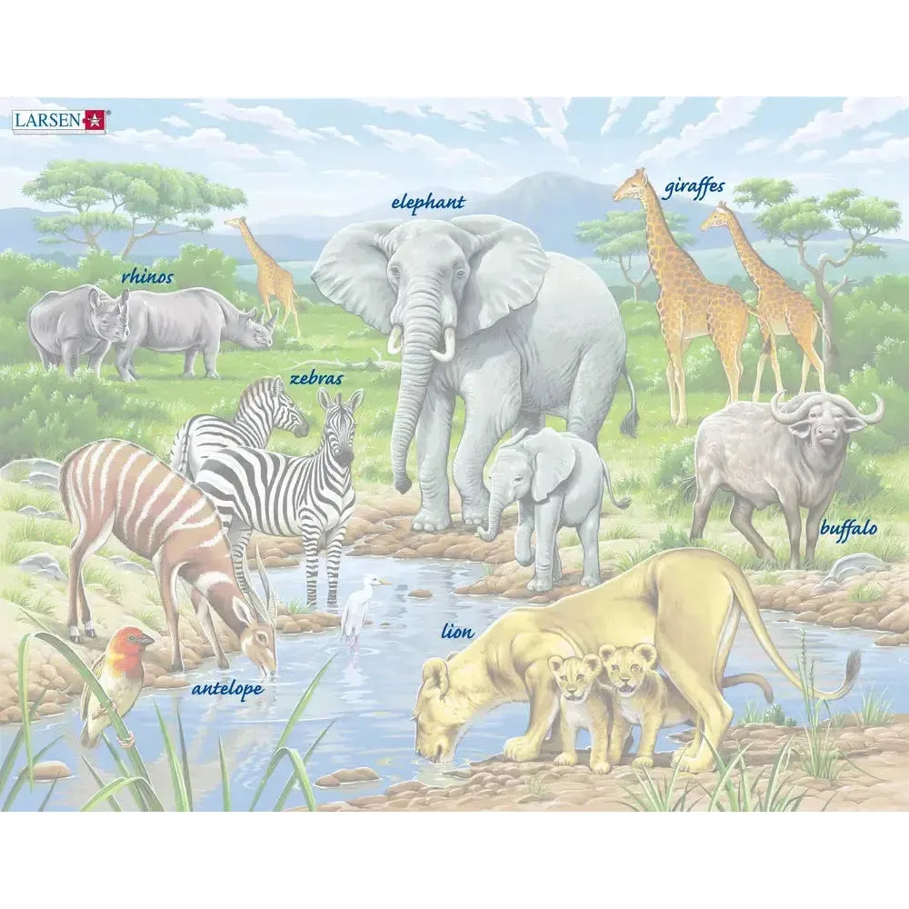 Watering Hole on the African Savannah 65 Piece Tray Jigsaw Puzzle Larsen