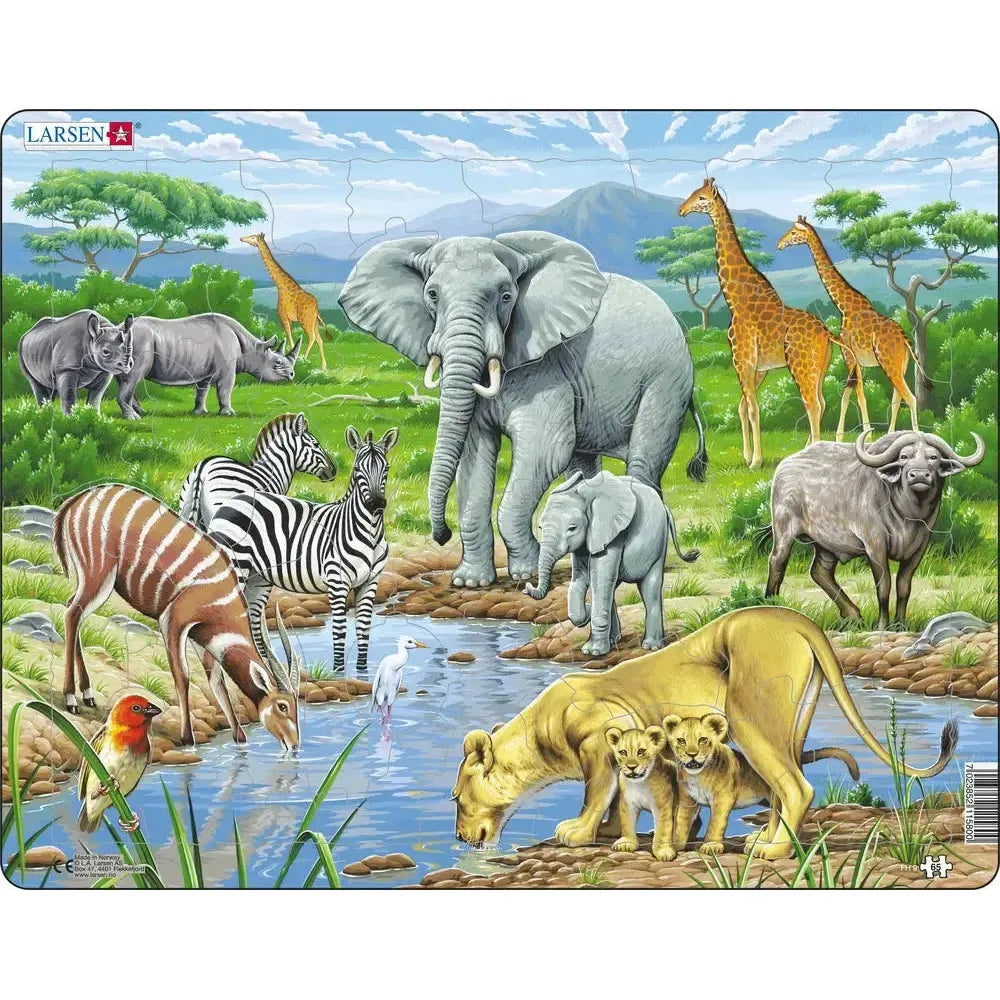 Watering Hole on the African Savannah 65 Piece Tray Jigsaw Puzzle Larsen