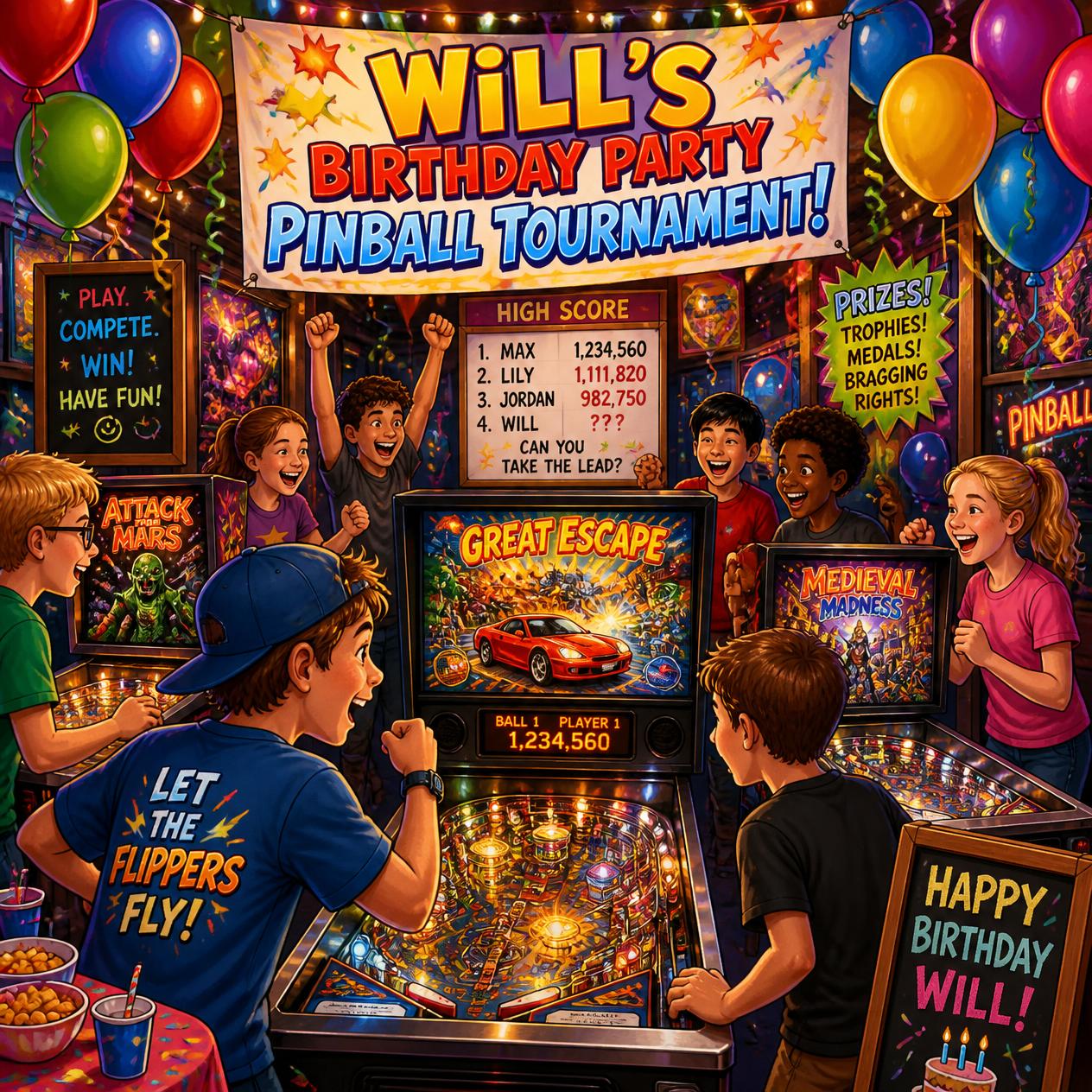 Will's Birthday Party Pinball Tournament Sunday October 11