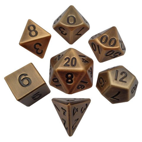 Metallic Dice Games Lic005 16 Mm Antique Gold Metal Dice  Set Of 7