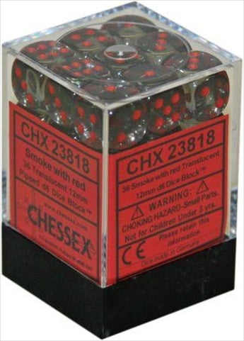 chessex Manufacturing 23818 12 mm Set Of Smoke With Red Translucent D6 Dice Set Of 36