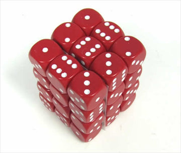 25804 Opaque Red With White - 12 mm Six Sided Dice Set Of 36