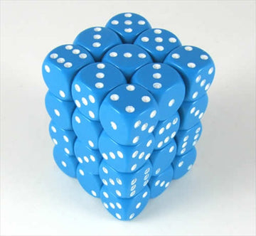 25816 Opaque Light Blue With White - 12 mm Six Sided Dice Set Of 36