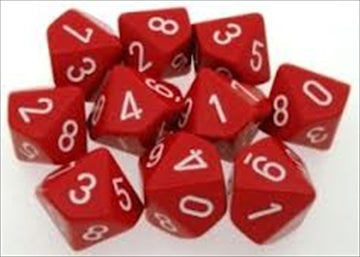 Chessex Manufacturing 26204 Opaque Red With White - Ten Sided Die D10 Set Of 10