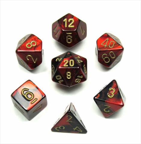 Chessex Manufacturing 26433 Cube Gemini Set Of 7 Dice - Black & Red With Gold Numbering
