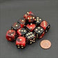 26633 D6 cube gemini Set Of 12 Dice&#44 16 mm - Black & Red With gold Numbering