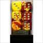 26650 D6 cube gemini Set Of 12 Dice&#44 16 mm - Red & Yellow With Silver Numbering