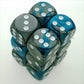 Chessex Manufacturing 26656 D6 Cube Gemini Set Of 12 Dice- 16 Mm - Steel & Teal With White Numbering