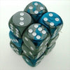 Chessex Manufacturing 26656 D6 Cube Gemini Set Of 12 Dice- 16 Mm - Steel & Teal With White Numbering