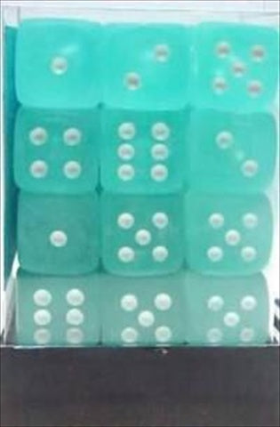 27805 12 mm Frosted Teal With White Numbering D6 Dice Set Of 36