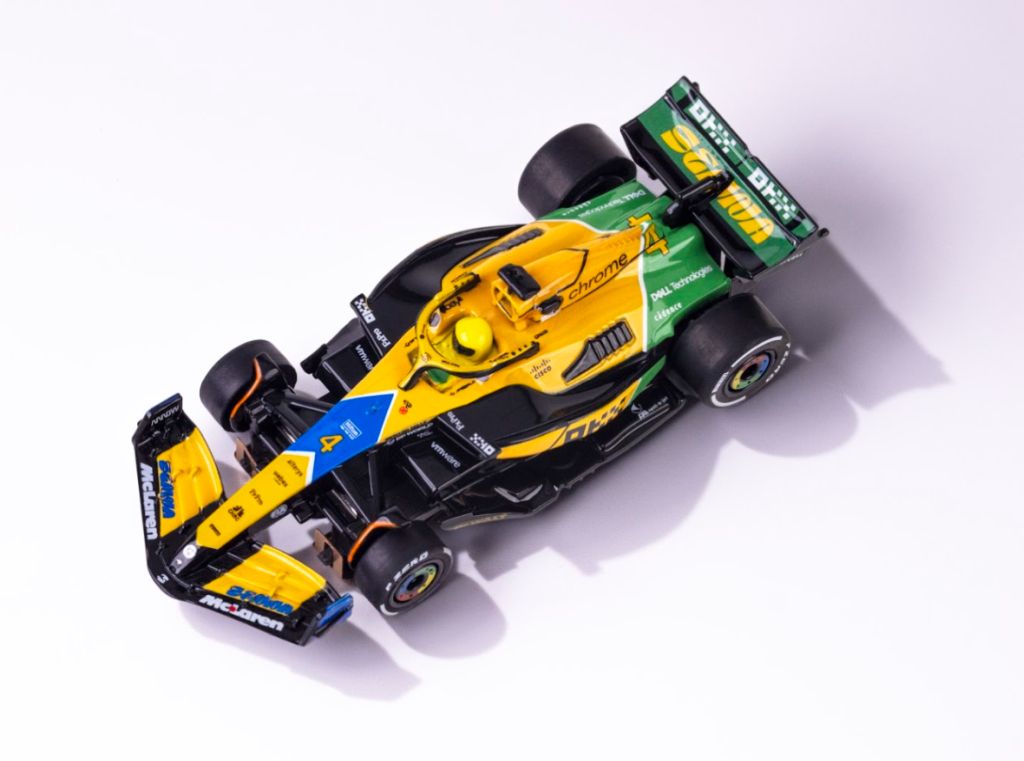 AFX McLaren MCL38 #4 Lando Norris Senna Tribute Monaco 2024 HO Scale Slot Car – 22120