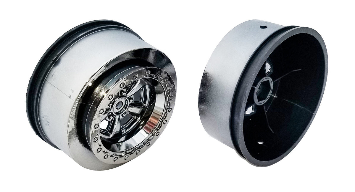 Team Associated Drag Rear Wheels 2.2 in / 3.0 in 12mm Hex Black Chrome