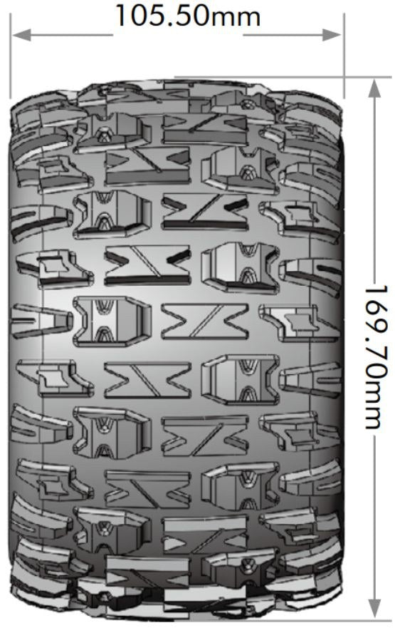 Louise R/C MT-Pioneer Sport 1/8 3.8" Monster Truck MFT Belted Tires, 17mm Hex (0" & 1/2" Offset)