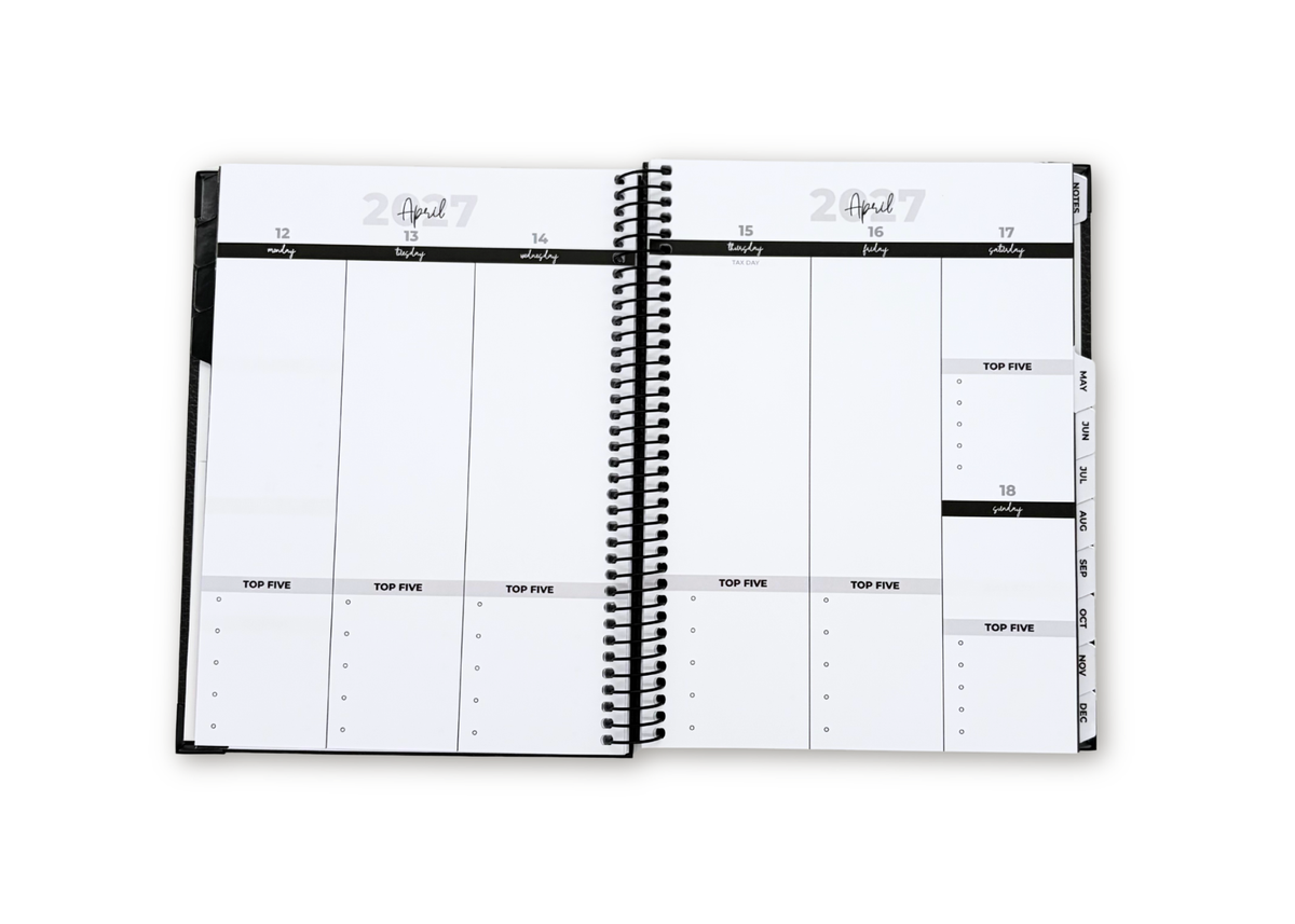 2027 Black Leather Look Weekly Planner Premium Bundle